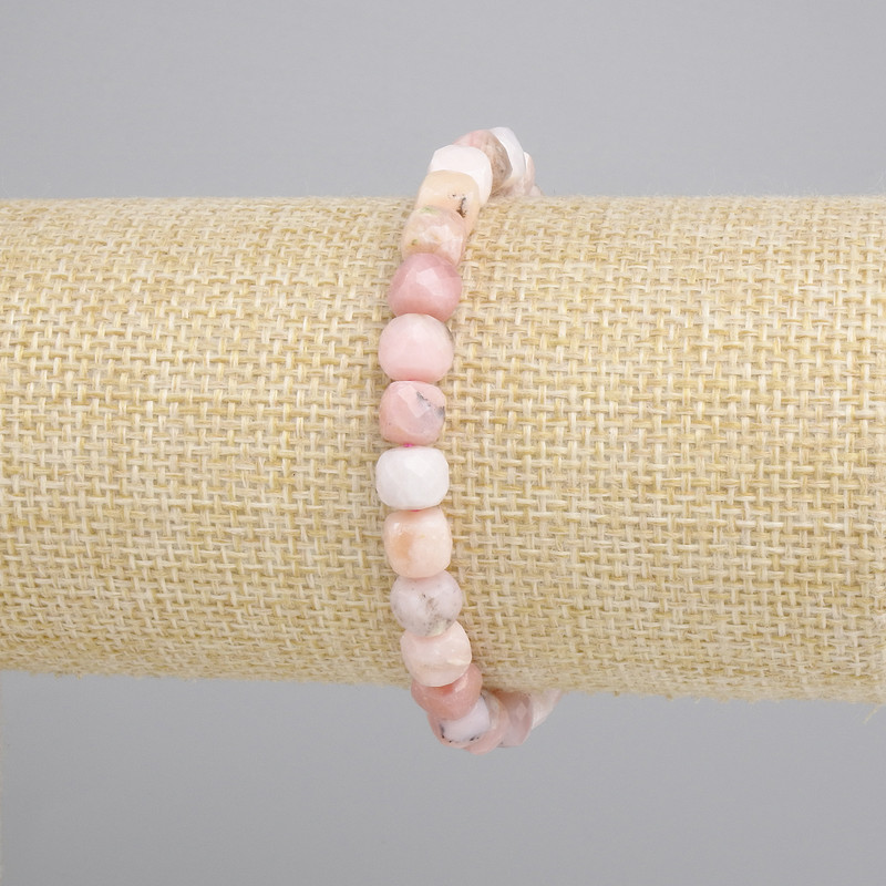 Bracelet Pink Opal Faceted Cube, diameter 6×6 mm +/-, length 18 cm +/-, stretch