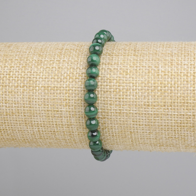 Malachite bracelet smooth bead, diameter 6mm +- , length 18cm +- stretch