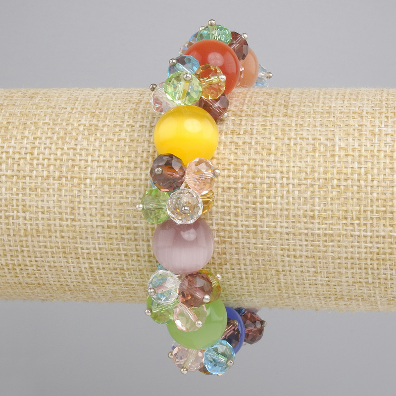 Cat's Eye bracelet smooth bead, diameter 14 mm ± Czech crystal faceted rondelle 8x6 mm ±, length 18 cm ± stretch