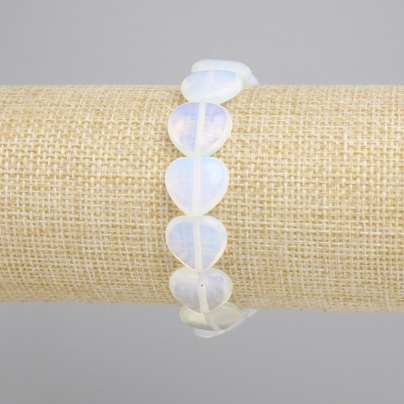 Bracelet Moonstone (Opalite) heart, diameter 14mm ±, length 18cm ± stretch