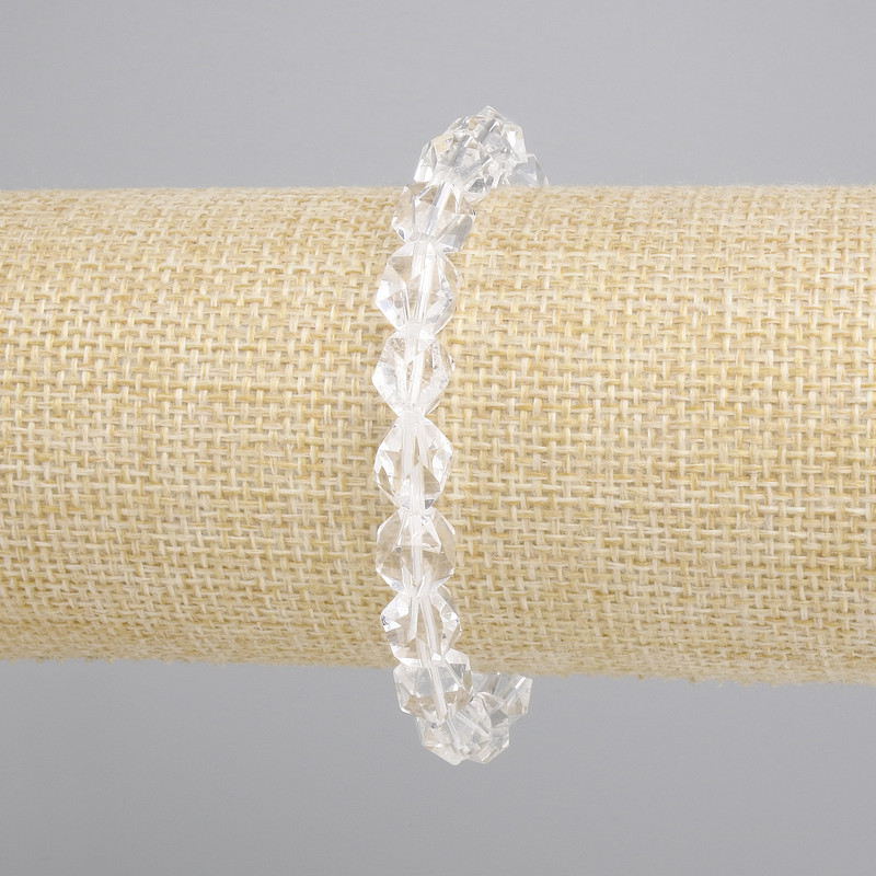 Bracelet Mountain Crystal Faceted, diameter 9x8mm +/-, length 18cm +/-, stretch