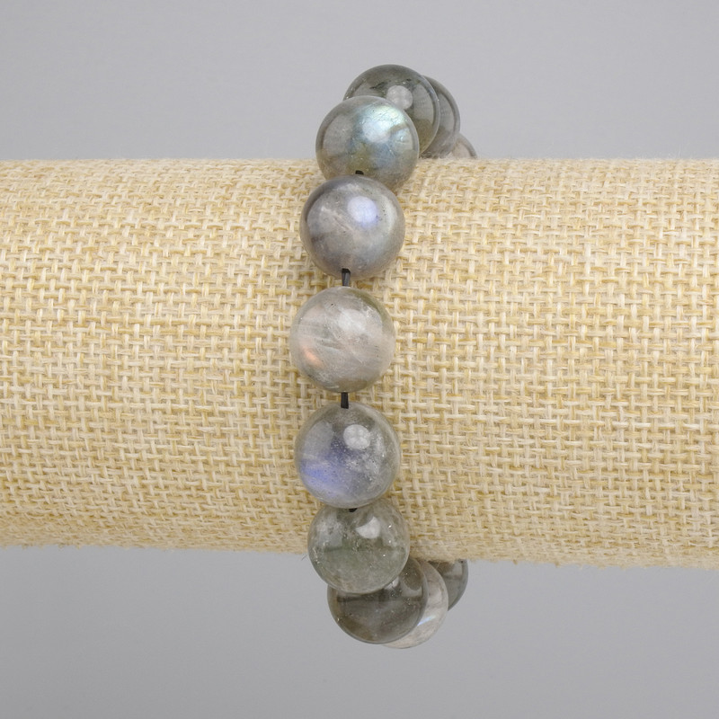 Labradorite bracelet smooth round bead, diameter 13 mm ±, length 18 cm ± stretch