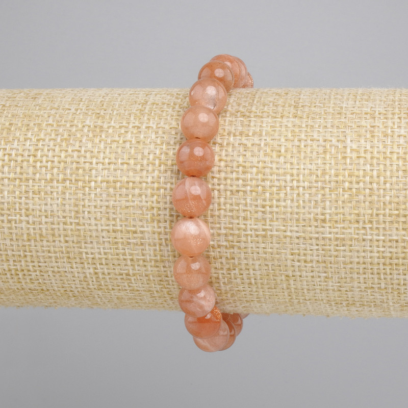 Bracelet Sunstone Selenite smooth round bead, diameter 8mm ±, length 18cm ± stretch