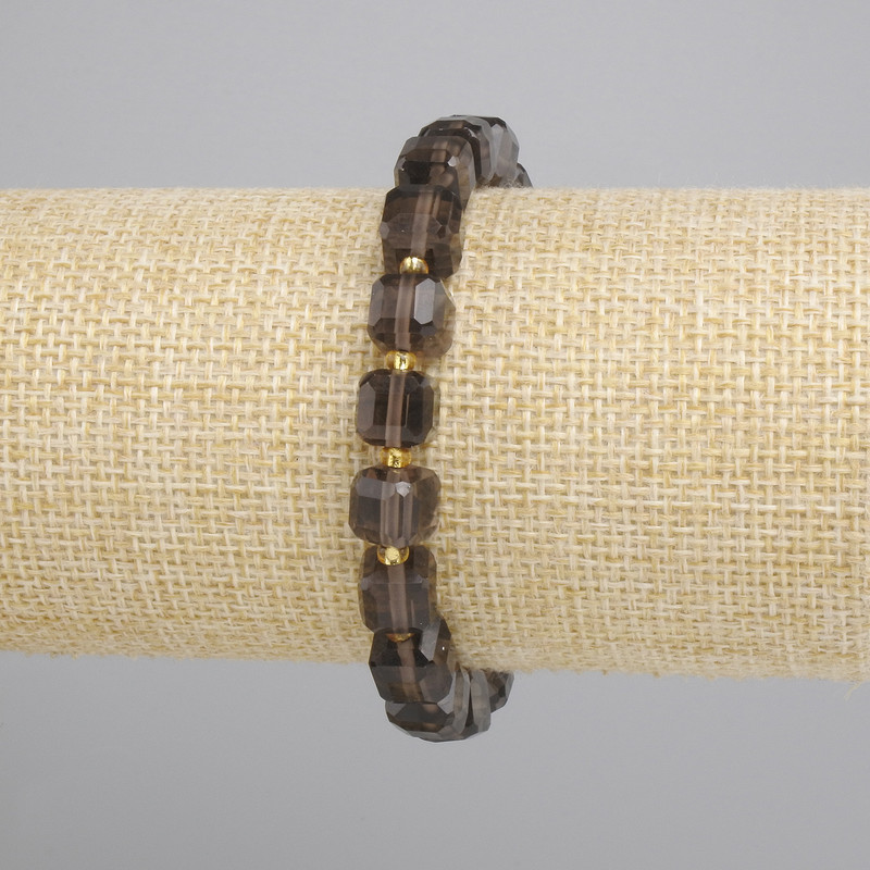 Bracelet Smoky Topaz faceted cube, diameter 8x8 mm+- beads 3 mm+-, length 18 cm+- stretch