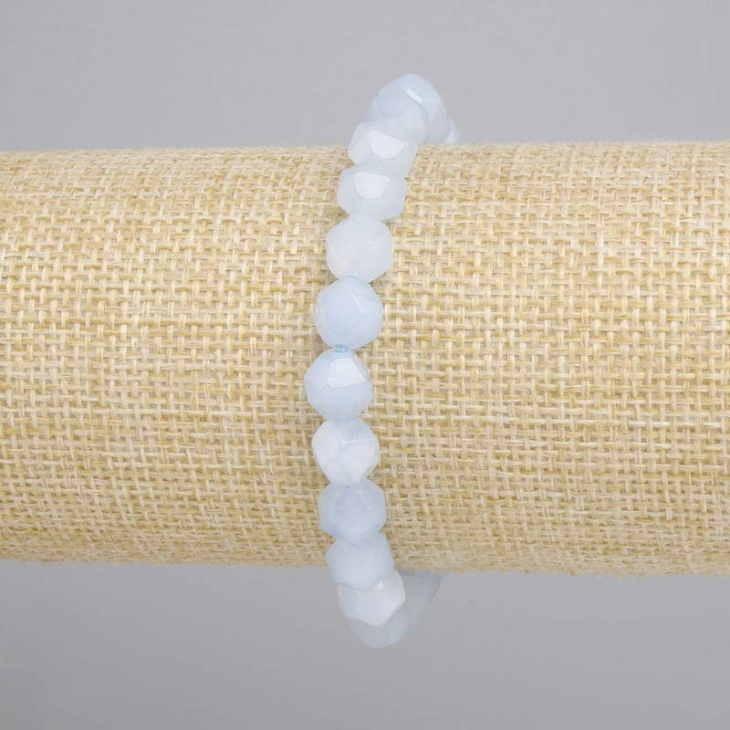 Aquamarine bracelet multi-faceted, diameter 8x7mm ±, length 18cm ± stretch