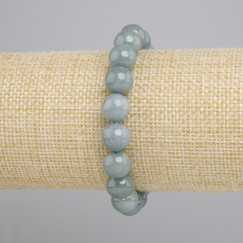 Jadeite bracelet smooth round bead, diameter 10 mm ±, length 18 cm ± stretch