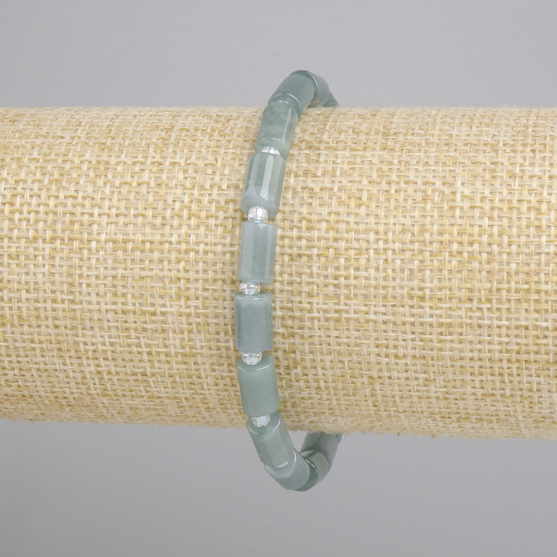 Jadeite bracelet cylinder, diameter 8x5mm+- seed beads 3mm+-, length 18cm+- stretch