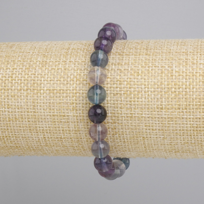 Fluorite bracelet smooth round bead, diameter 8mm ±, length 18cm ± stretch