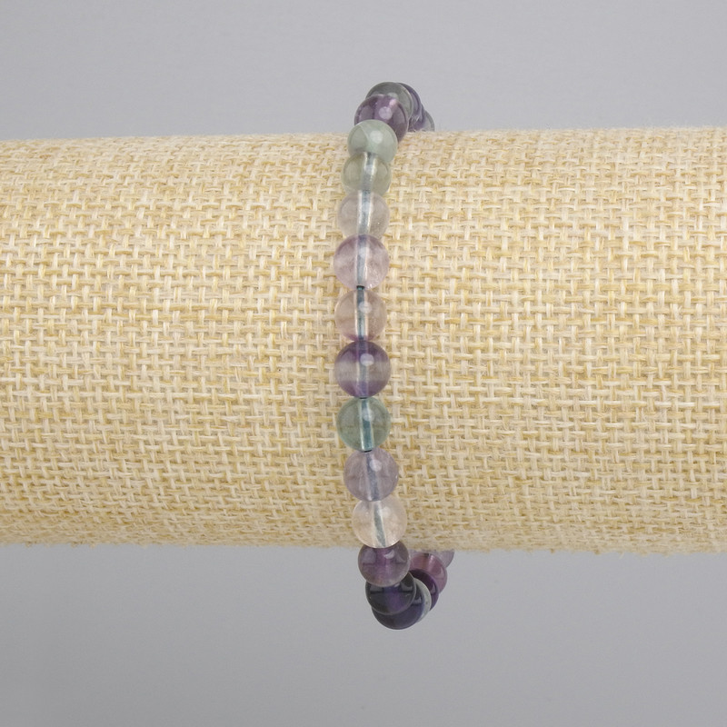 Fluorite bracelet smooth round bead, diameter 6mm ±, length 18cm ± stretch