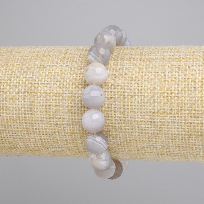 Bracelet Botswana Agate faceted round bead, diameter 10 mm +/-, length 18 cm +/-, stretch