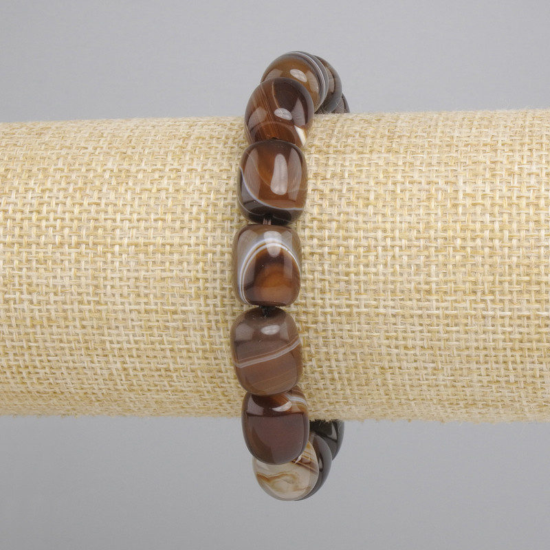 Agate bracelet barrel beads, diameter 12, 5-13x11mm+-, length 18cm+- stretch