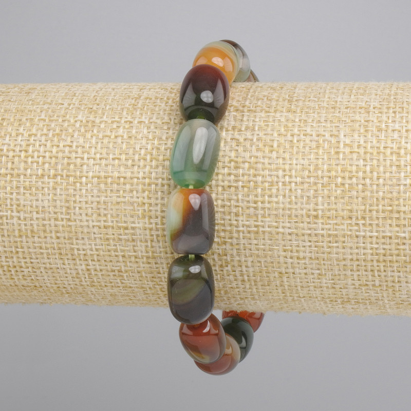Agate bracelet barrel beads, diameter 14x10 mm +/-, length 18 cm +/- stretch