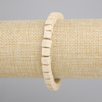 Beige bracelet Lava volcanic rock cube, diameter 6x6mm+-, length 18cm+- stretch