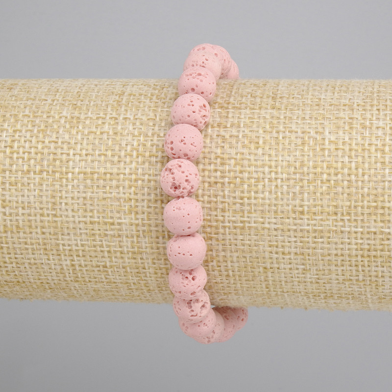 Bracelet Pink Volcanic Lava Smooth Bead, Diameter 8mm +/-, Length 18cm +/-, Stretch