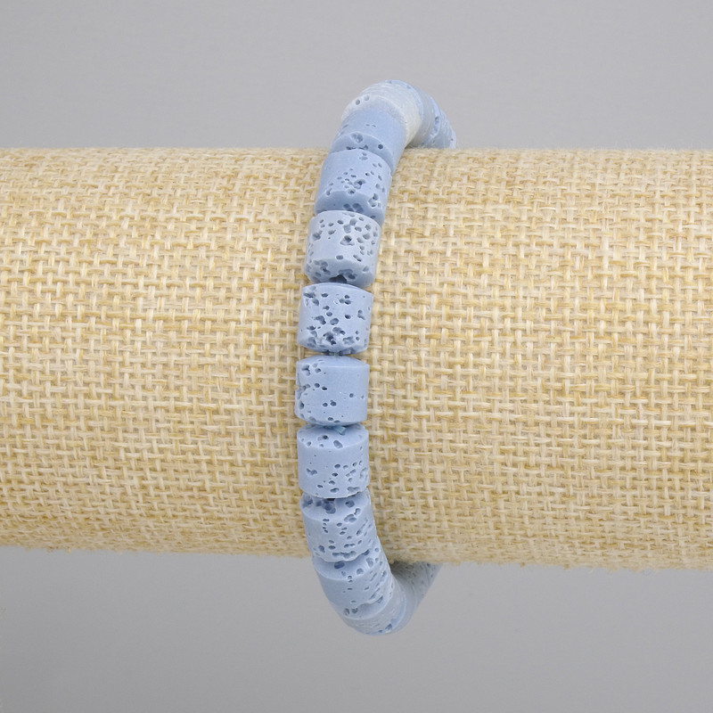 Bracelet Blue Volcanic Lava Cylinder, diameter 8x8 mm +/-, length 18 cm +/-, stretch