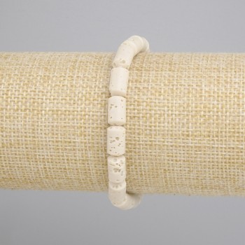 Bracelet beige volcanic lava cylinder, diameter 10x6mm+- , length 18cm+- stretch
