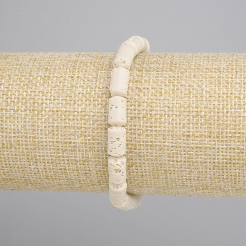 Bracelet beige volcanic lava cylinder, diameter 10x6mm+- , length 18cm+- stretch