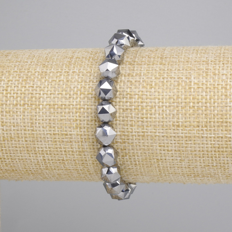 Terahertz bracelet faceted shapes, diameter 8x7 mm +/-, length 18 cm +/- stretch
