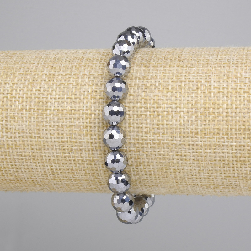 Terahertz bracelet faceted round bead, diameter 8mm+-, length 18cm+- stretch