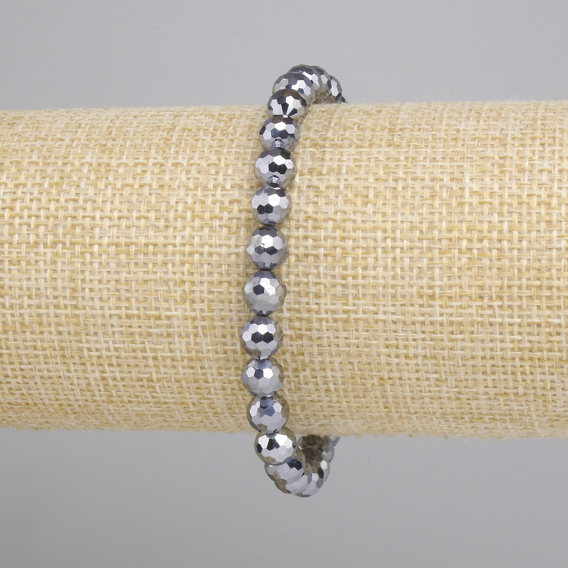 Terahertz bracelet, faceted round beads, diameter 6mm ±, length 18cm ±, stretch