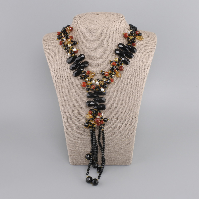 Necklace-collar (3-row) Assorted gemstones, length 55 cm+