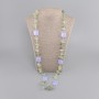 Long necklace Prehnite tumbled 10-17x7-10mm+- Tinted quartz square 19mm+-, length 88cm+-
