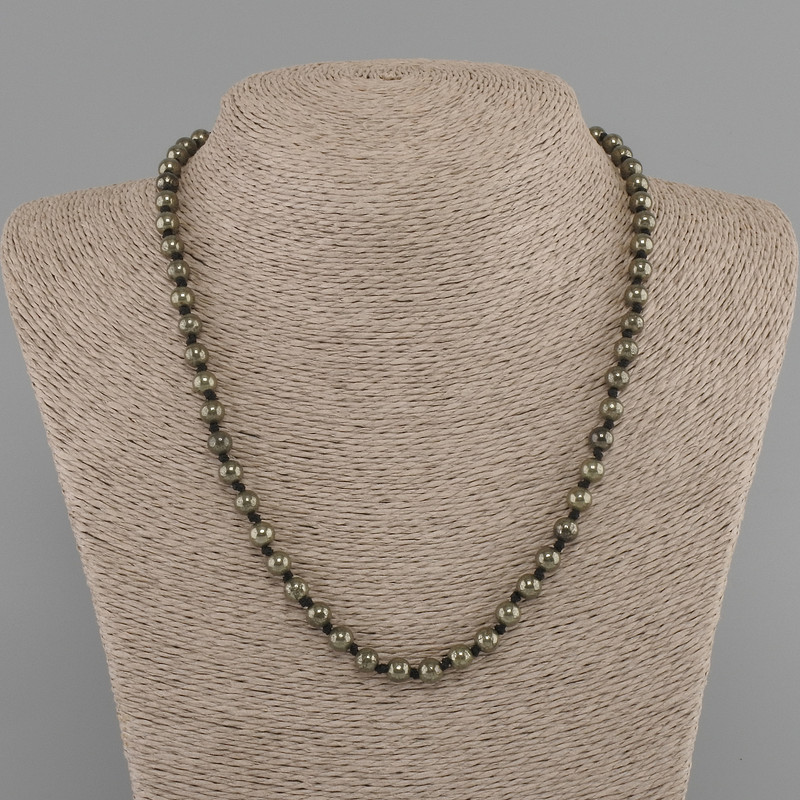 Necklace Pyrite smooth bead 6mm+- , length 45cm+- with clasp