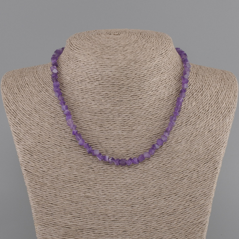 Necklace Amethyst cube with cross hole 4mm +- length 40cm +5cm extending chain