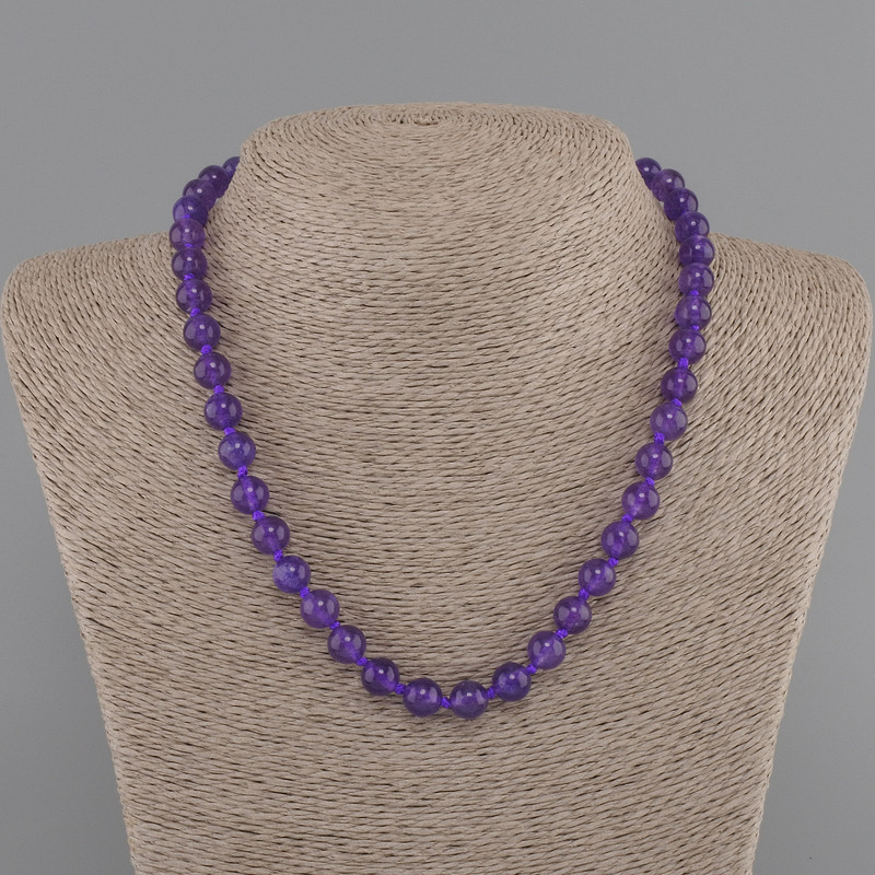 Necklace Amethyst smooth round bead 8mm+-, length 45cm+- with clasp