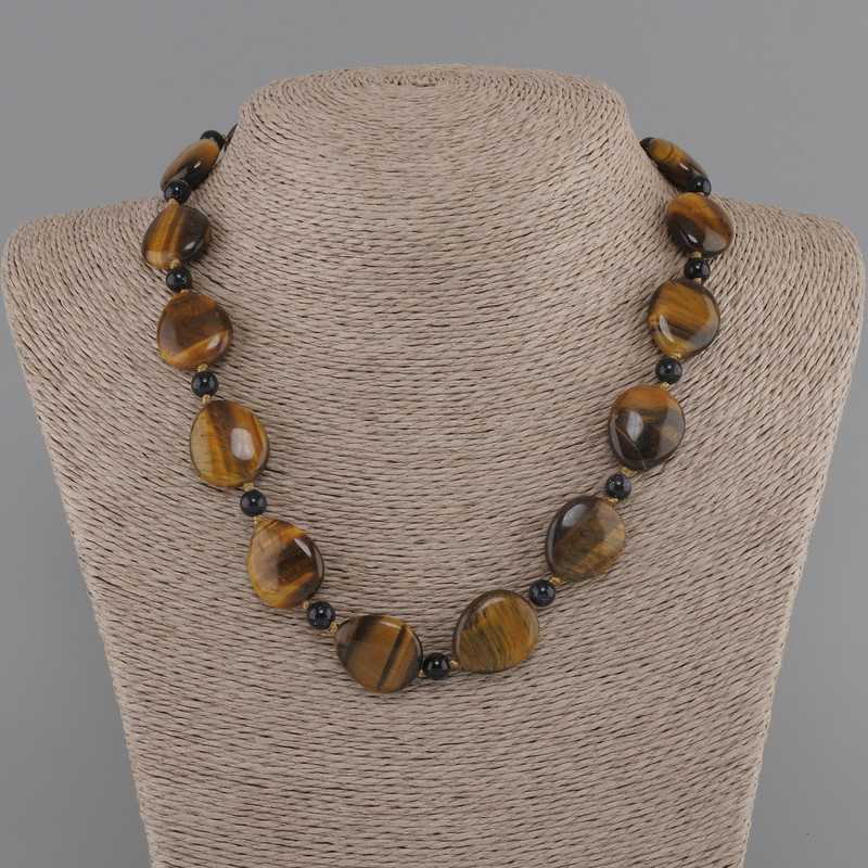Necklace Tiger's Eye teardrop 20x17mm+- Aventurine Night Cairo bead 6mm+-, length 45cm+- with clasp