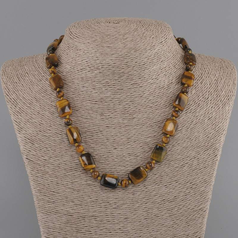 Tiger's Eye necklace Rectangle 14x10mm+- Aventurine Night of Cairo 6mm+- bead, length 45cm+- with clasp