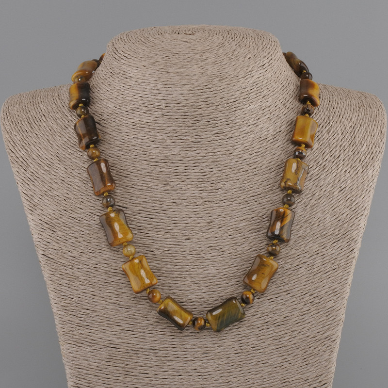 Necklace Tiger's Eye curved rectangle 16x12mm+- bead 6mm+- , length 45cm+- with clasp
