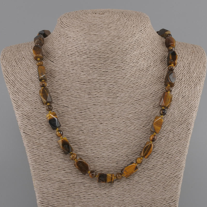 Necklace Tiger’s Eye faceted 14–15x8–8.5 mm, 6 mm+ bead, length 50 cm +- with clasp