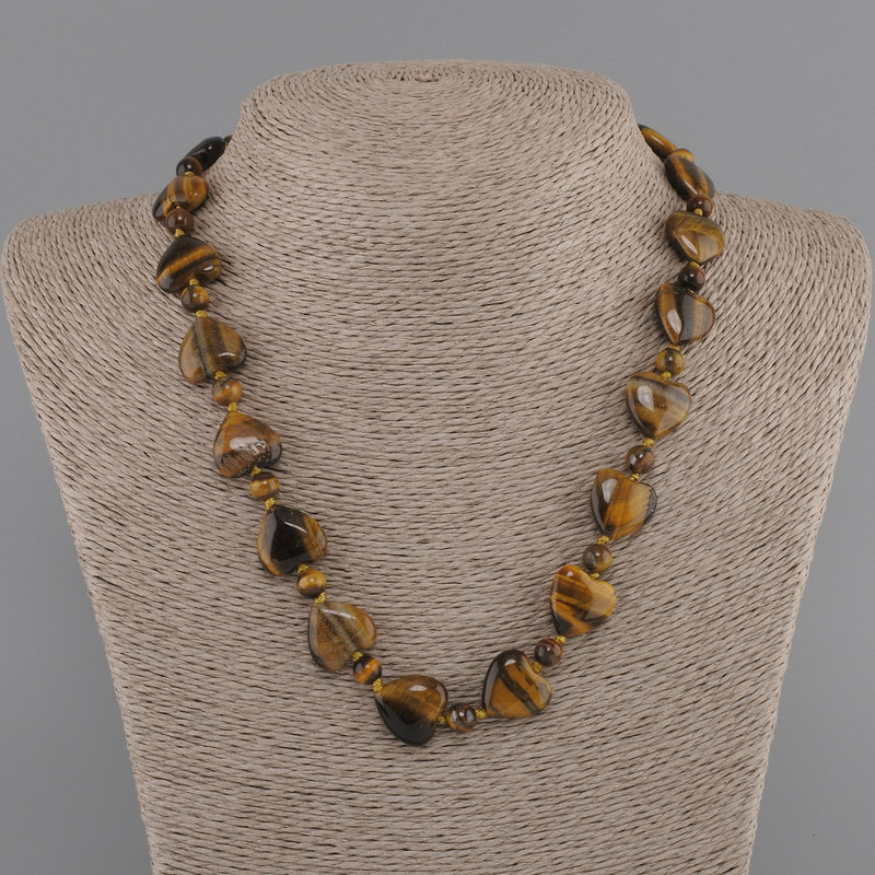 Necklace Tiger's Eye heart 15mm+-bead 6mm+-, length 45cm+- with clasp