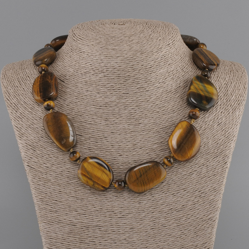 Necklace Tiger's Eye tumbled 26-31x19-22mm+-bead 8.5mm+-, length 50cm+- with clasp
