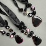 Agate necklace-collier Czech crystal on ribbon, length 62 cm+