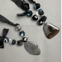 Necklace-collier Agate Czech crystal on a ribbon, length 62 cm+
