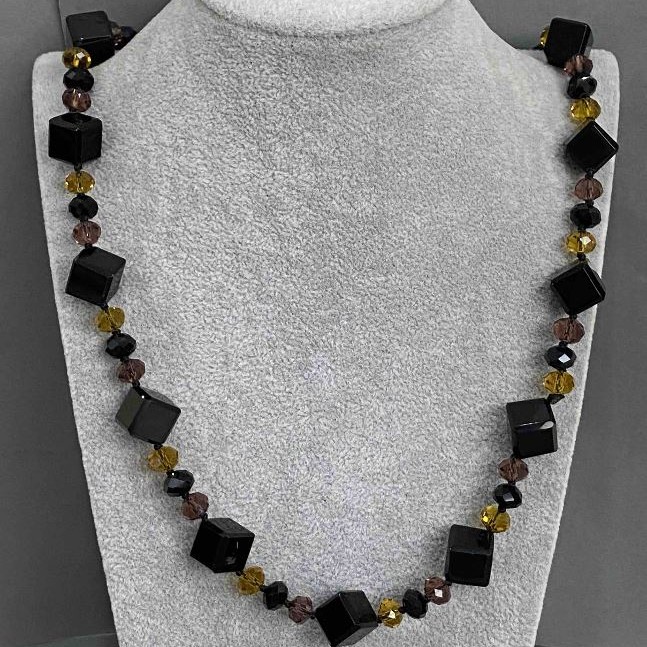 Necklace Agate Czech crystal, length 84 cm+