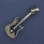 Brooch "Guitar" rhinestones silver-tone metal 56x26mm+