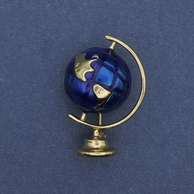 Brooch Globe enamel golden metal 36x24mm+