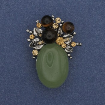 Brooch pendant Accent Jade rhinestones silver-colored metal 40x30mm+