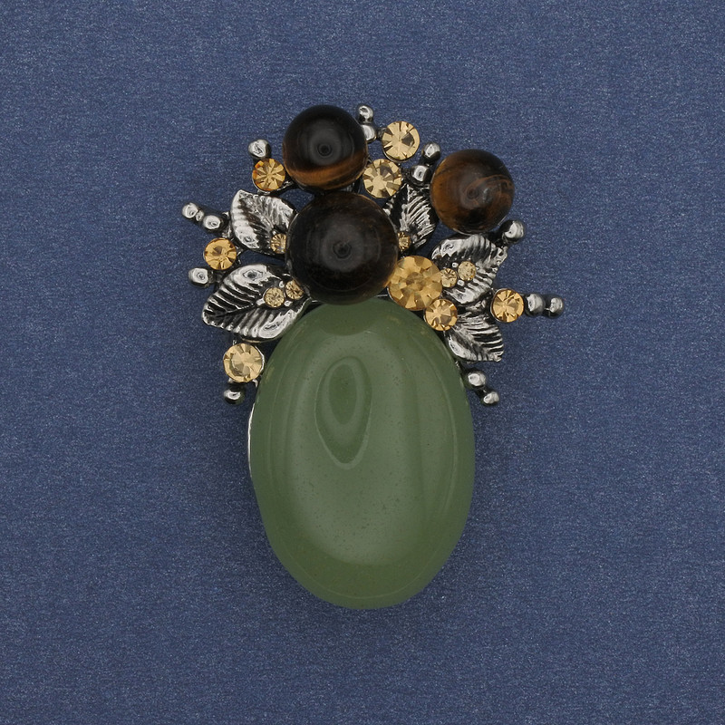Brooch pendant Accent Jade rhinestones silver-colored metal 40x30mm+