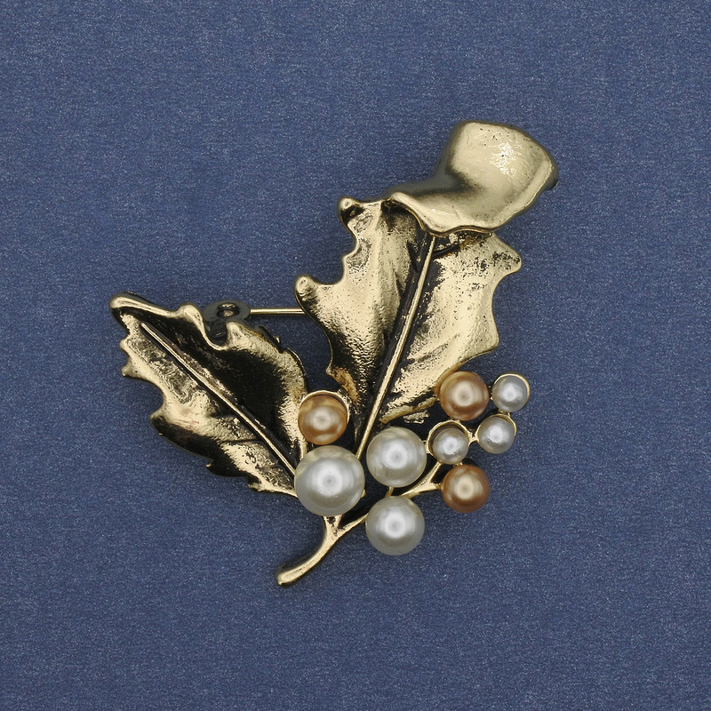 Brooch-pendant Leaf Majorca gold-toned metal 44x35mm+