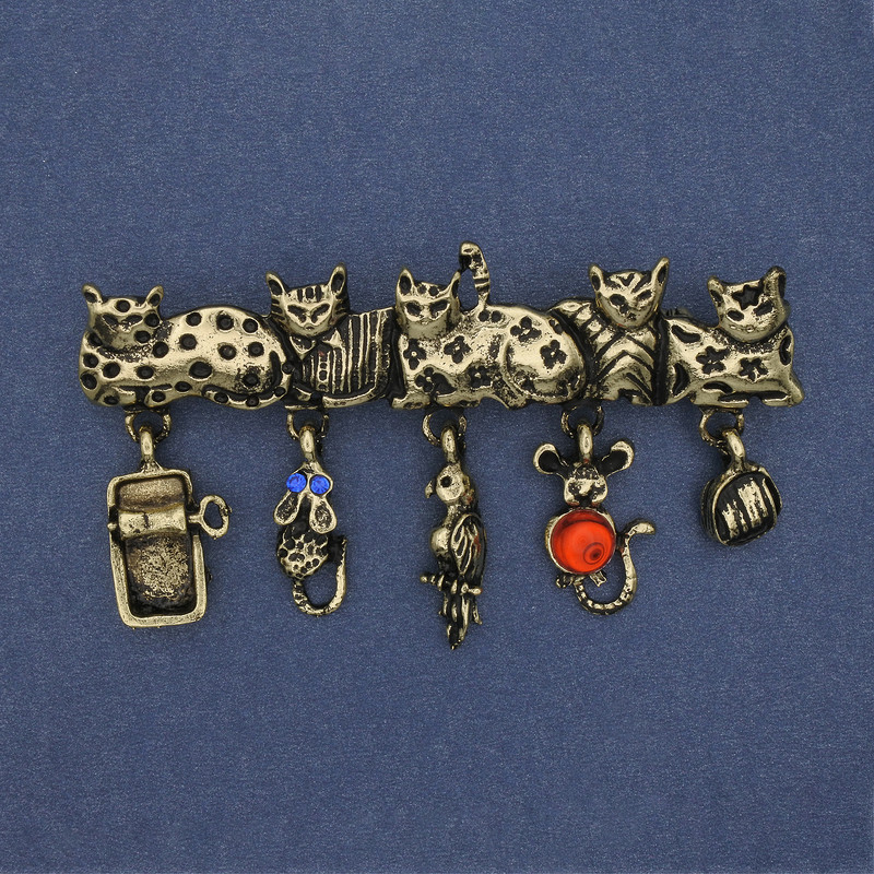 Brooch Kittens, rhinestones, gold-tone metal 65x37mm+