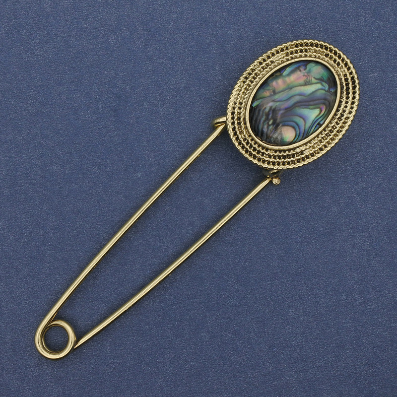 Haliotis pin brooch gold-toned metal 80x22mm+