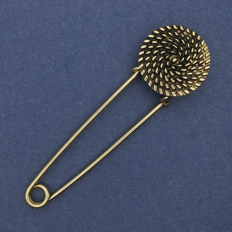Gold-tone metal pin brooch pin clasp 75×22 mm +