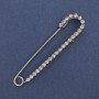 Brooch pin white rhinestones 72×16mm± silver-tone metal