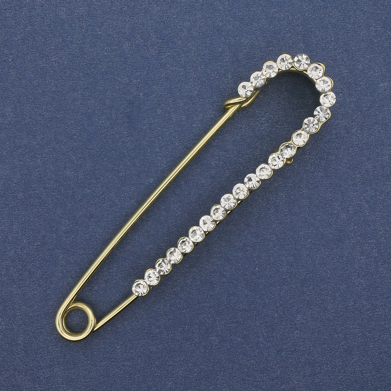 White rhinestone stick pin brooch 72x17mm ± gold-colored metal