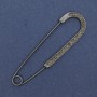 Brooch pin with gray rhinestones 68x19mm ± dark silver-colored metal