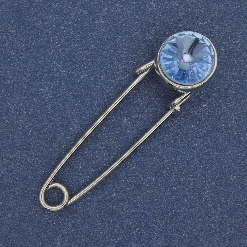 Brooch pin blue crystal 38x10mm+- silver-tone metal